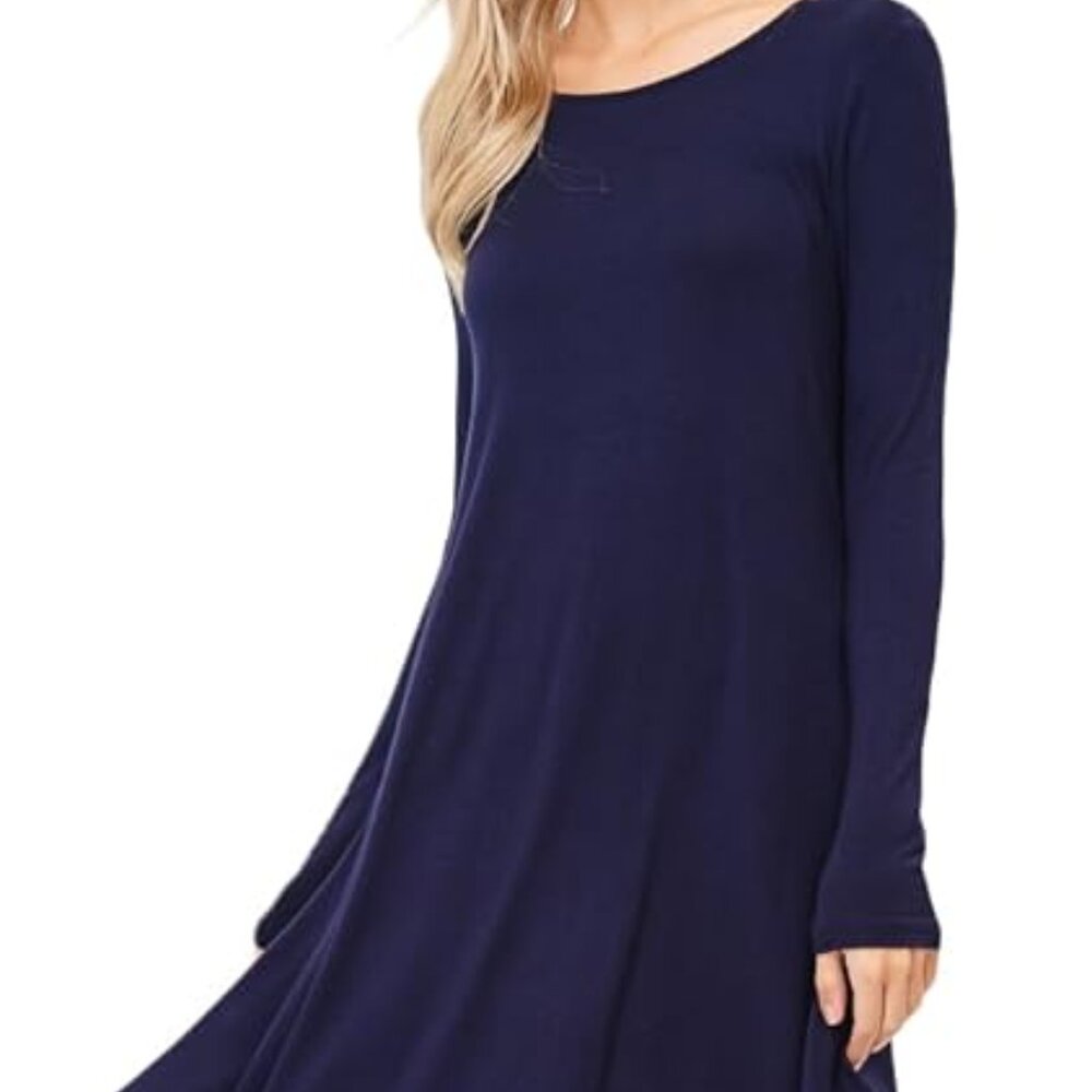 Annabelle Women's 2X Long Sleeve A-line Midi Swing Flowy Dresses Pockets Blue - Picture 5 of 6